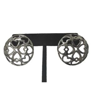 Silver Tone Heart‎ Cutout Round Bold Statement Pierced Earrings Women's Jewelry